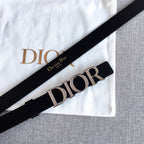 Dior belt black strap with silver-toned buckle featuring Dior logo