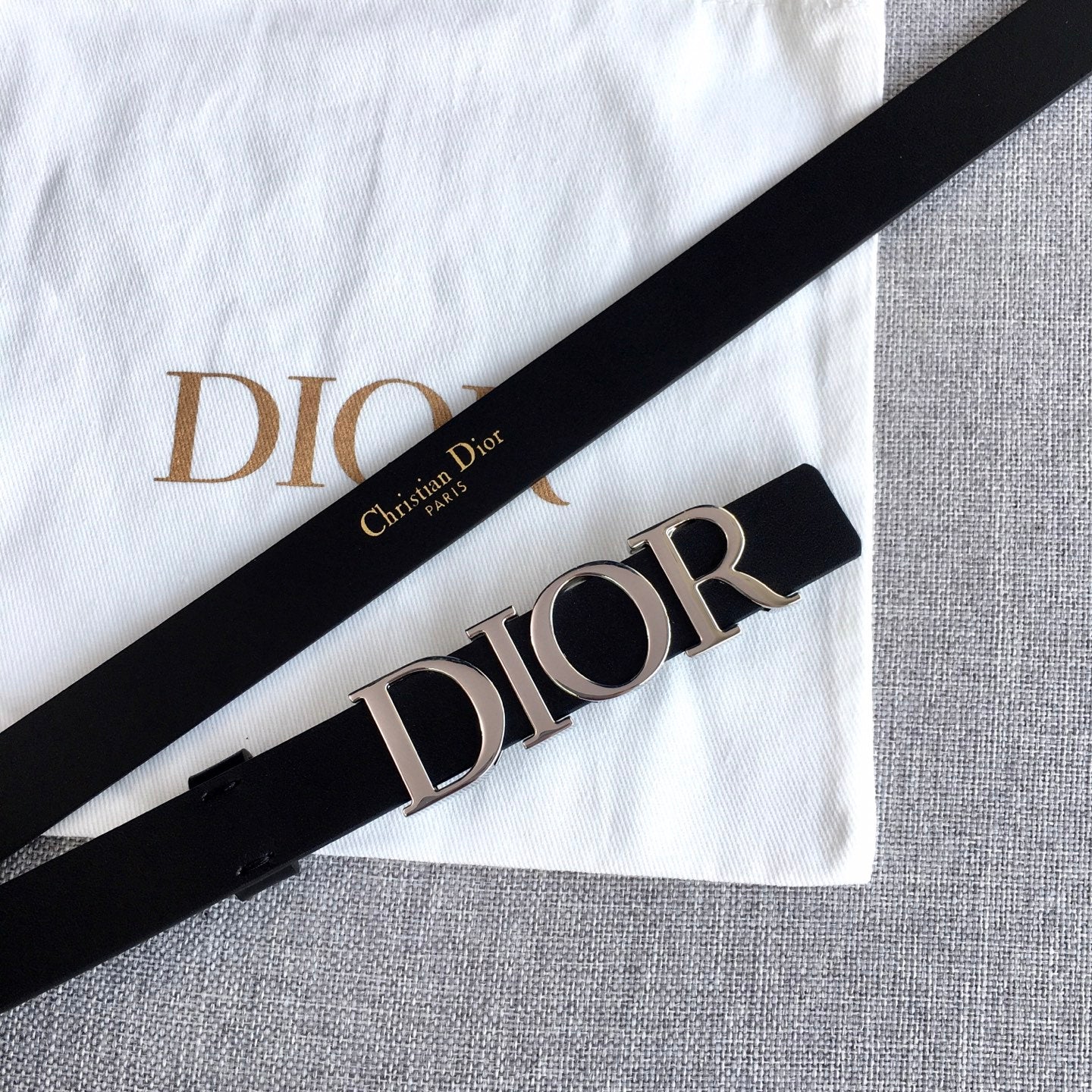 Dior belt black strap with silver-toned buckle featuring Dior logo
