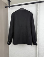 Black Louis Vuitton long jacket back view with buttoned cuffs