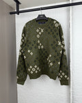 Louis Vuitton green knit sweater with monogram pattern, crew neck