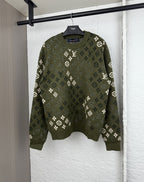 Louis Vuitton green knit sweater with monogram pattern, crew neck