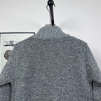 Grey textured knit jacket back with mock neck and ribbed collar