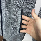 Grey textured knit jacket with zipper placket and ribbed trim