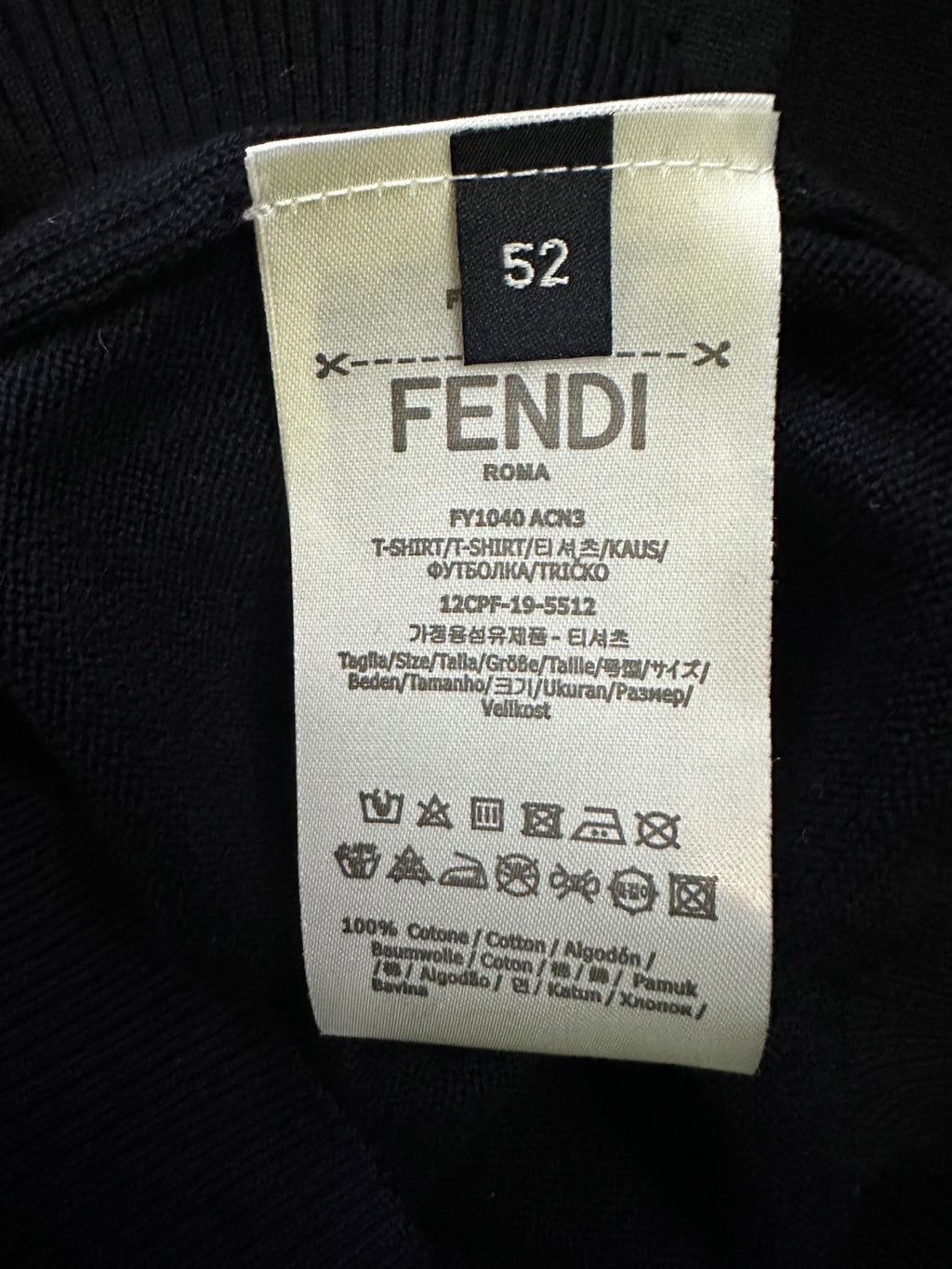 Fendi sweater label: size 52, 100% cotton care text