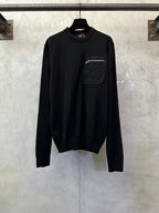 Black long-sleeve sweater with Fendi embossed chest logo patch