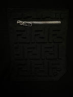 Black sweater with raised embossed Fendi logo motif on chest
