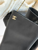 Chanel leather boot upper with gold CC emblem and contrasting interior lining