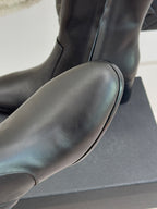 Chanel leather boot toe and curved vamp detail on block heel