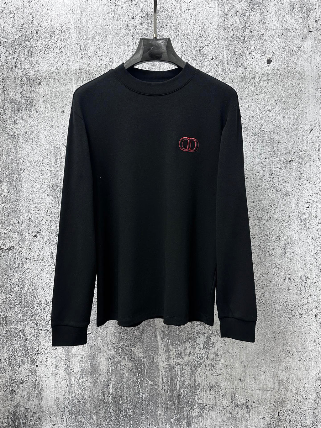 Black Dior long-sleeve crewneck sweatshirt with red embroidered CD logo