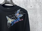 Black sweatshirt chest graphic with butterfly and Dior text