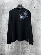 Black long-sleeve sweatshirt with butterfly graphic and Dior logo on chest