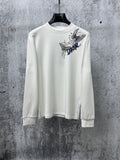 White long-sleeve T-shirt with crew neck, Dior floral graphic print.