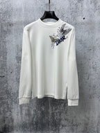 White long-sleeve T-shirt with crew neck, Dior floral graphic print.