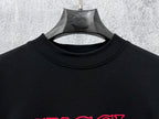 Black crewneck T-shirt with ribbed neckline and collar seam
