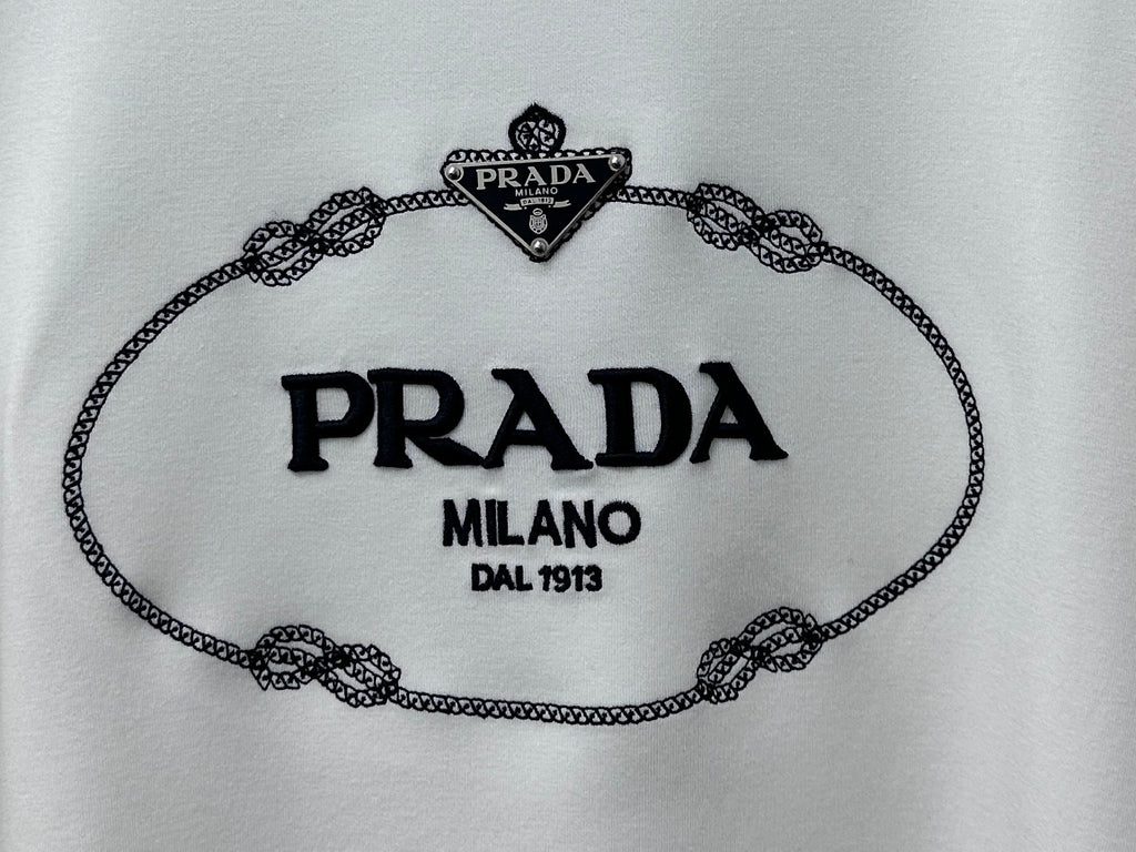 White long-sleeve sweatshirt chest print: PRADA MILANO DAL 1913