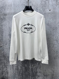 White long-sleeve sweatshirt with PRADA Milano logo on the chest