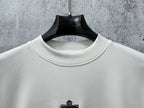 White long-sleeve sweatshirt with ribbed crew neck and small chest logo