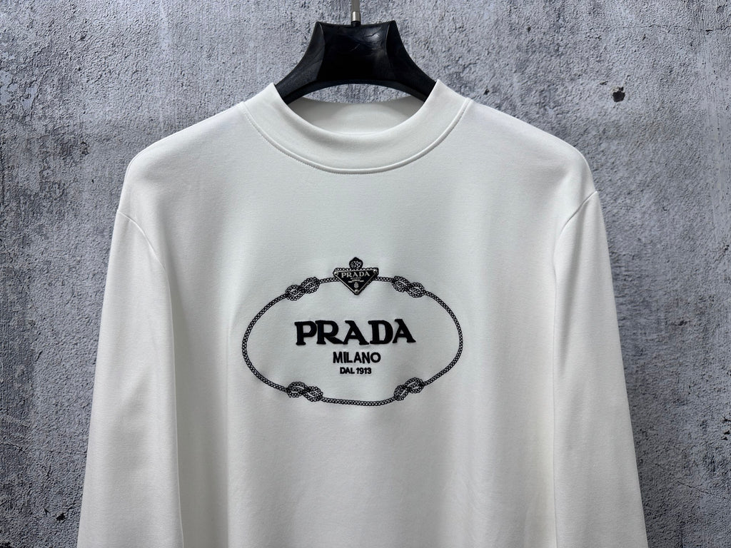 White long-sleeve sweatshirt with PRADA Milano logo detail