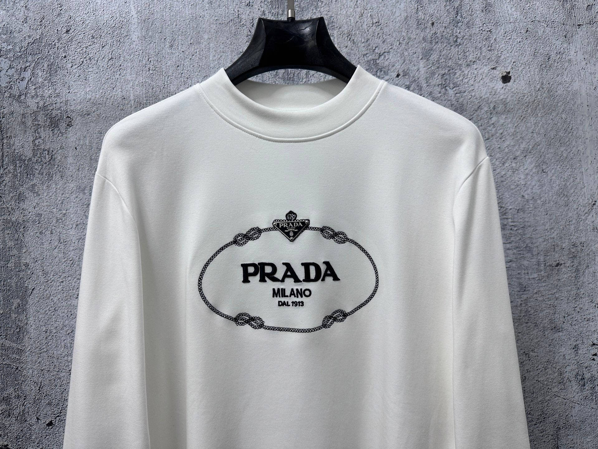 White long-sleeve sweatshirt with PRADA Milano logo detail