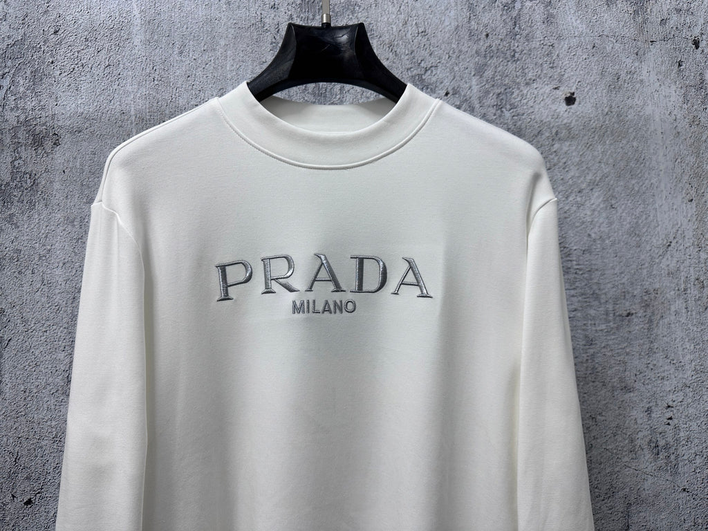 Cream long-sleeve sweatshirt with PRADA Milano front logo