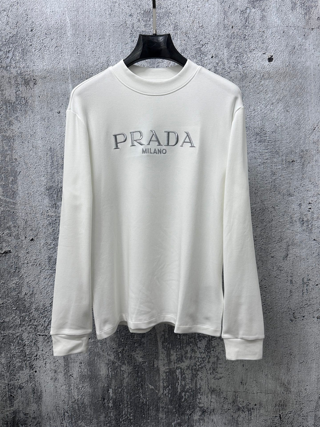 Cream long-sleeve sweatshirt with PRADA Milano chest logo