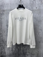 Cream long-sleeve sweatshirt with PRADA Milano chest logo