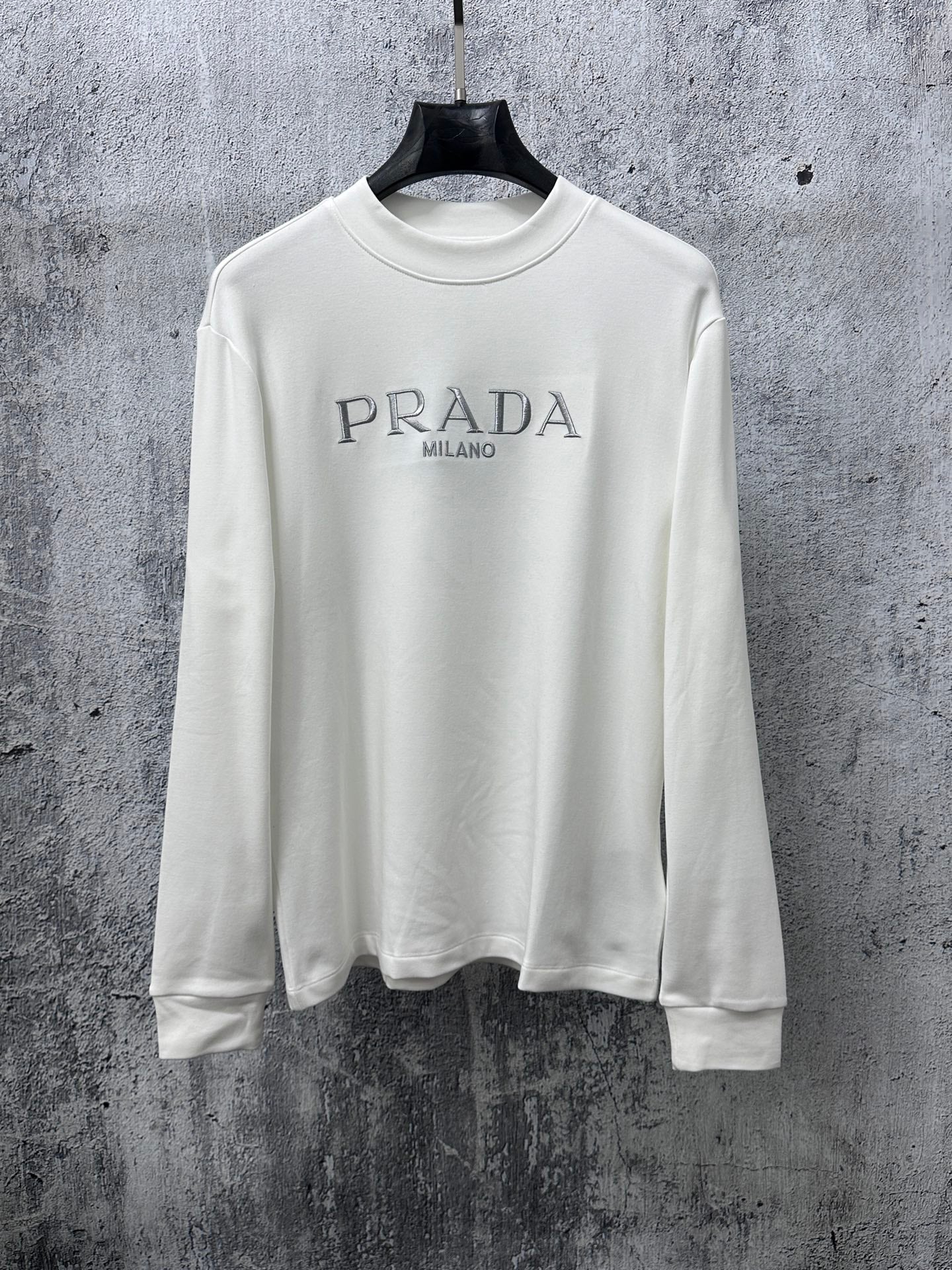 Cream long-sleeve sweatshirt with PRADA Milano chest logo
