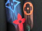 Louis Vuitton long-sleeve sweatshirt graphic close-up with blue, orange, and red shapes