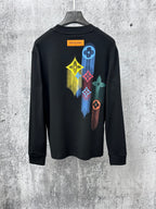 Louis Vuitton long-sleeve sweatshirt, black crewneck with colorful back graphic