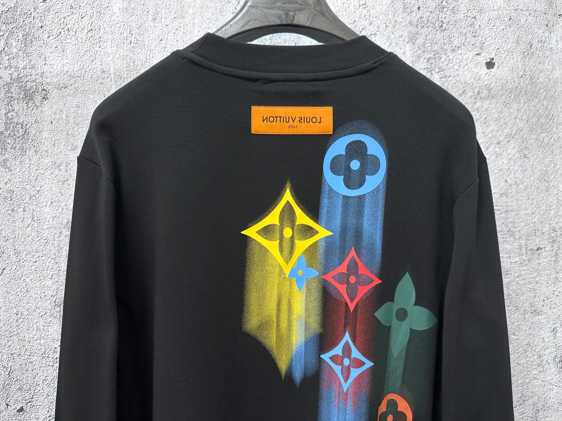 Louis Vuitton long-sleeve sweatshirt back close-up with multicolor graphic