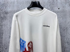 White long-sleeve sweatshirt with Louis Vuitton chest logo and colorful side print