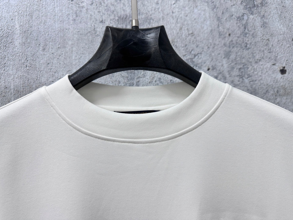 White crewneck long-sleeve sweatshirt collar and smooth fabric