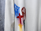 White long-sleeve sweatshirt with multicolor abstract charm graphic detail