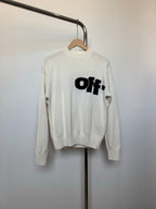 Off-white logo knit sweater in off-white with ribbed crew neck and long sleeves