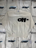 Off-White™ knit sweater, off-white with ribbed crew neck and black "off" logo on front