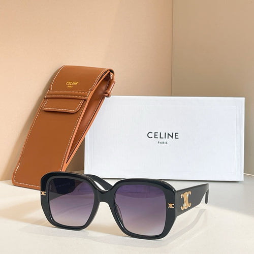 Black square sunglasses with dark lenses and ornate temple details