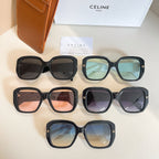 Assorted black square sunglasses with different lens colors