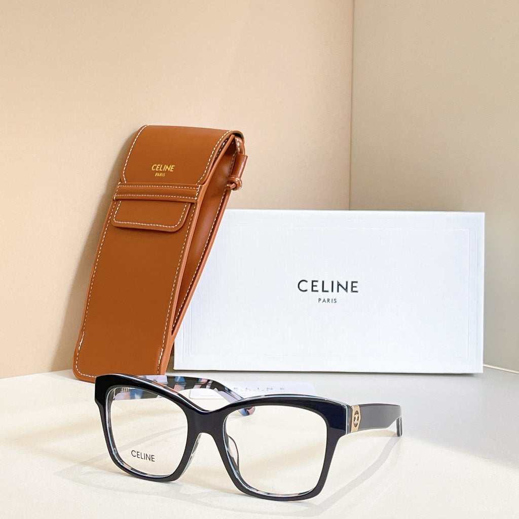 Celine glasses with dark-blue square frames and clear lenses