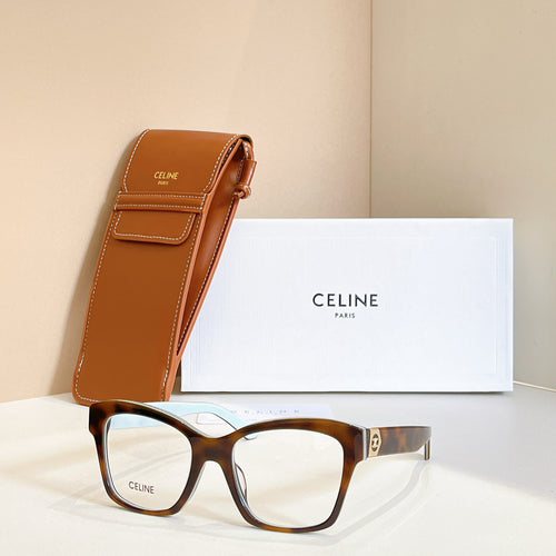 Celine glasses with tortoise-brown square frames and clear lenses