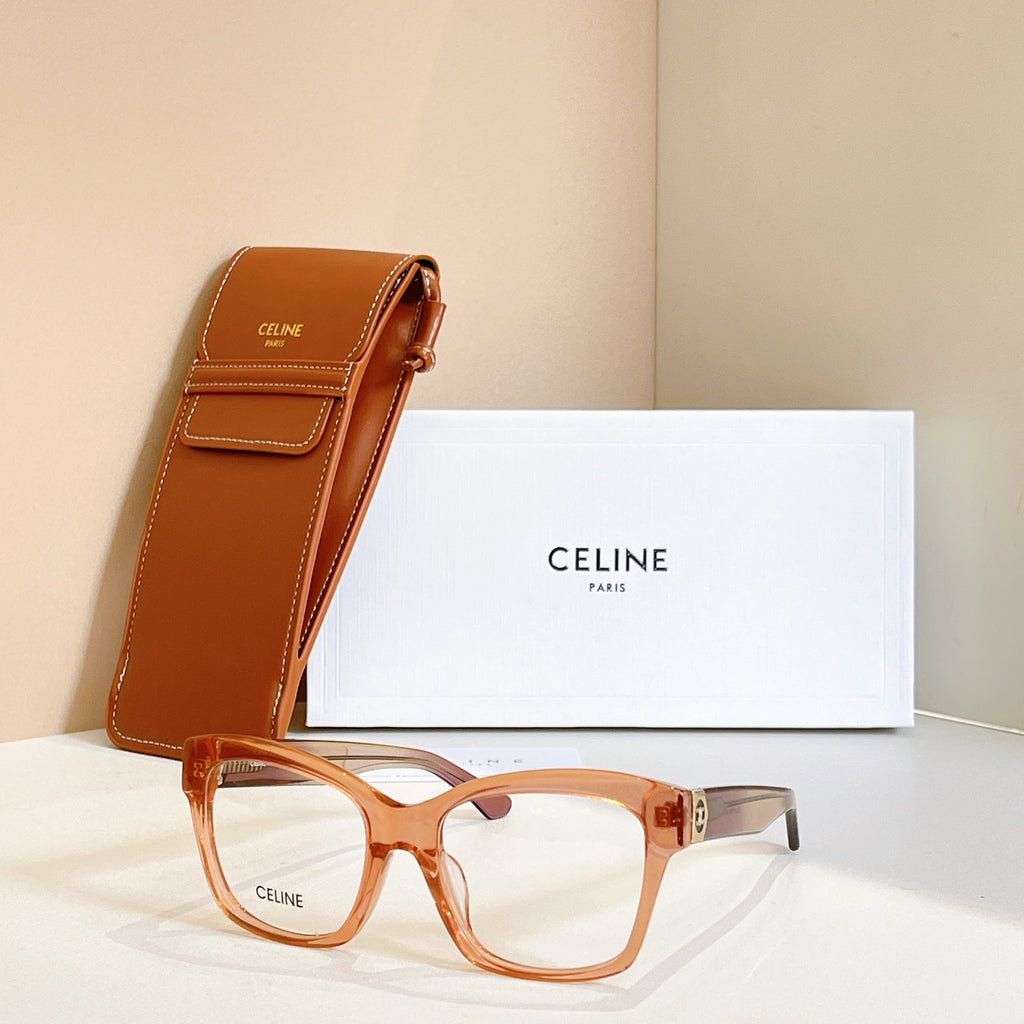 Celine glasses with amber tortoise square frames and clear lenses