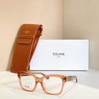 Celine glasses with amber tortoise square frames and clear lenses