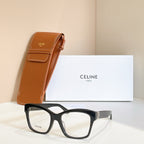Celine glasses with black square frames and silver logo temples