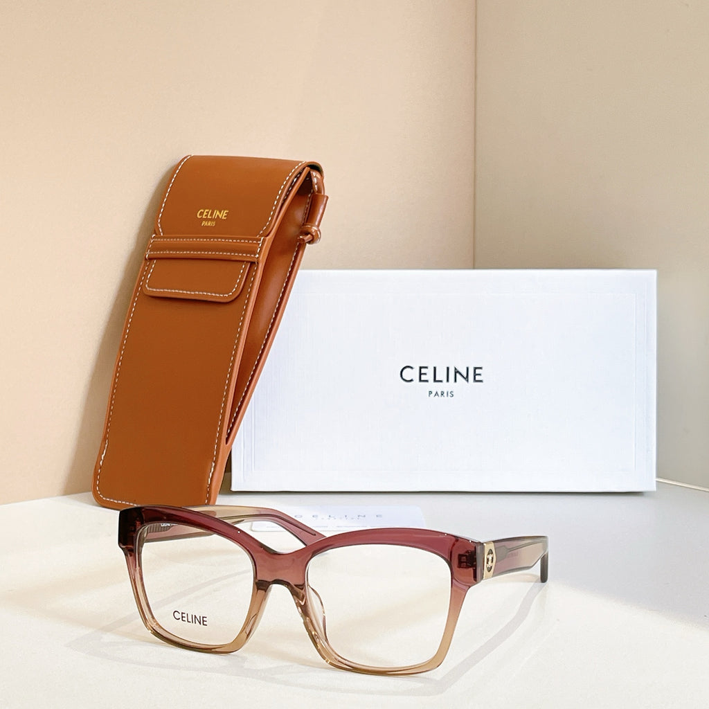 Celine glasses with maroon square frames and clear lenses