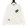 White long-sleeve sweatshirt with black cross graphic on the chest