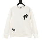 White long-sleeve sweatshirt with black cross graphic on the chest