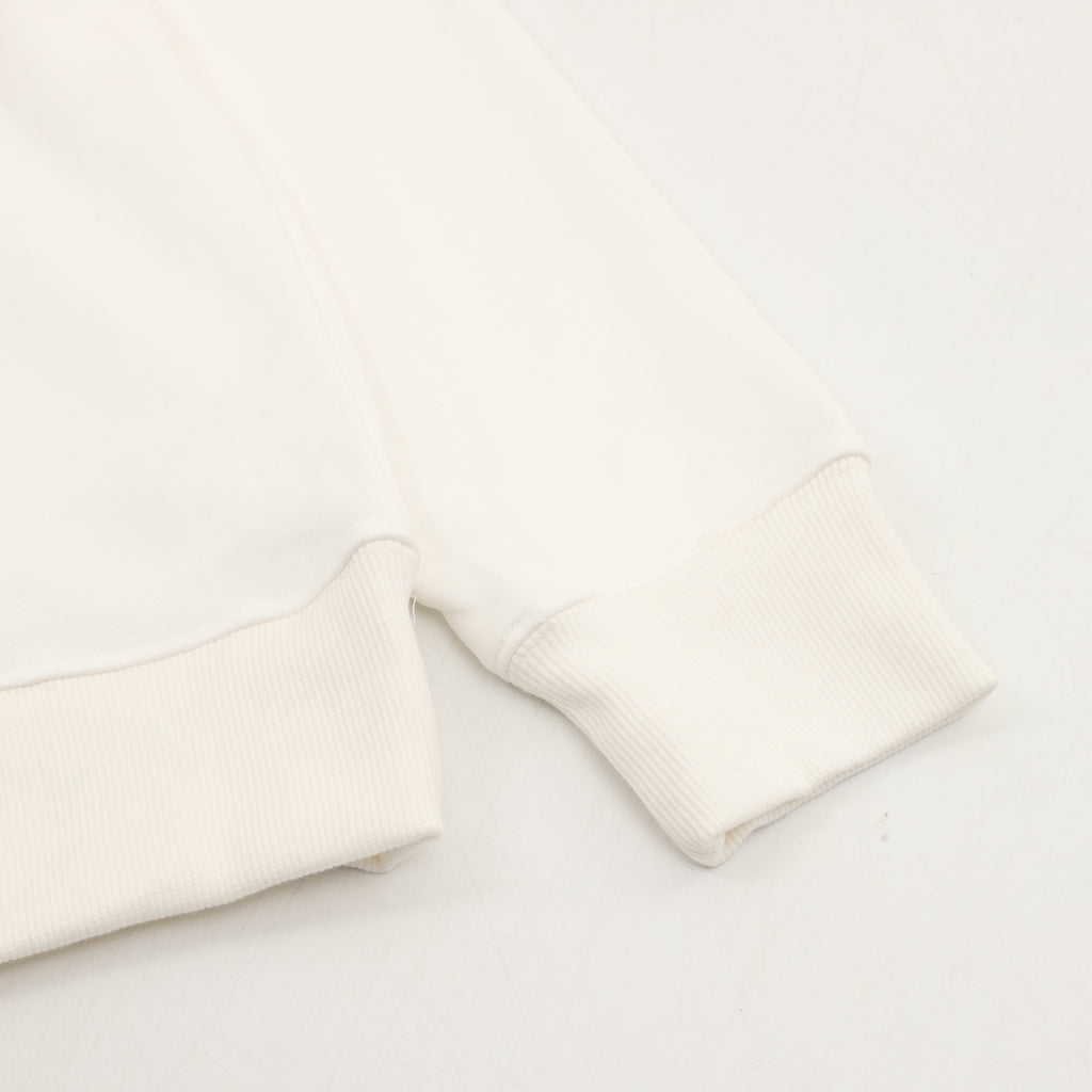 White sweatshirt showing ribbed sleeve cuffs
