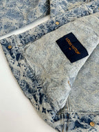 Blue long denim jacket with inside Louis Vuitton label patch