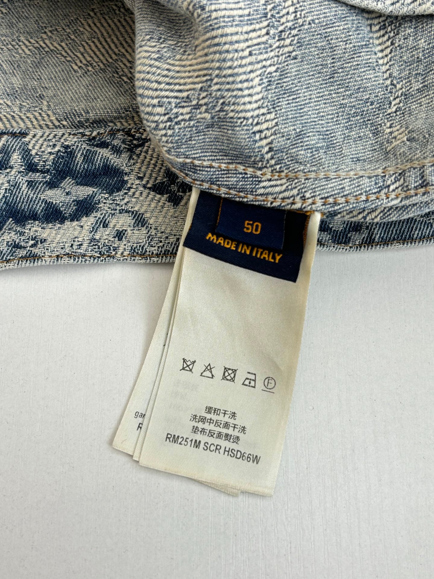 Denim jacket size tag 50, Made in Italy label