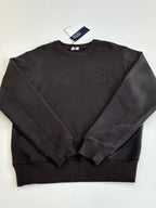 Dark long-sleeve sweatshirt with ribbed crew neck and embossed logo