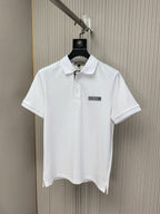 Burberry short-sleeve polo shirt, white with button placket and chest logo patch